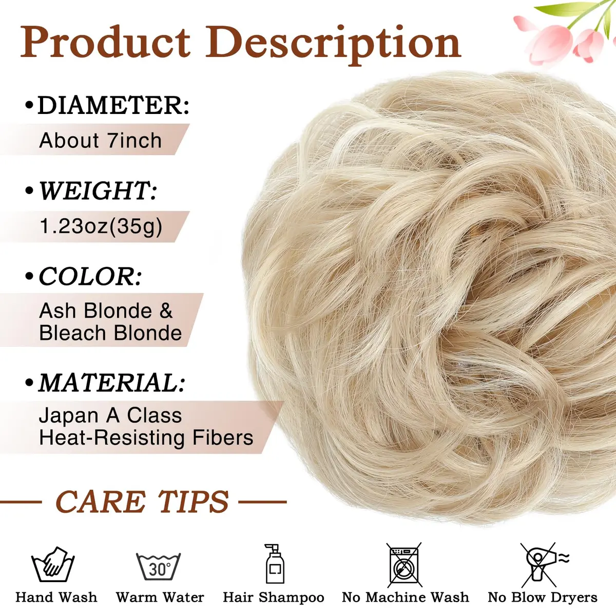 MORICA Messy Bun Hair Piece Ash Blonde & Bleach Blonde Heat Resistant Synthetic Hair (1 Count, 35-40g) - view 2