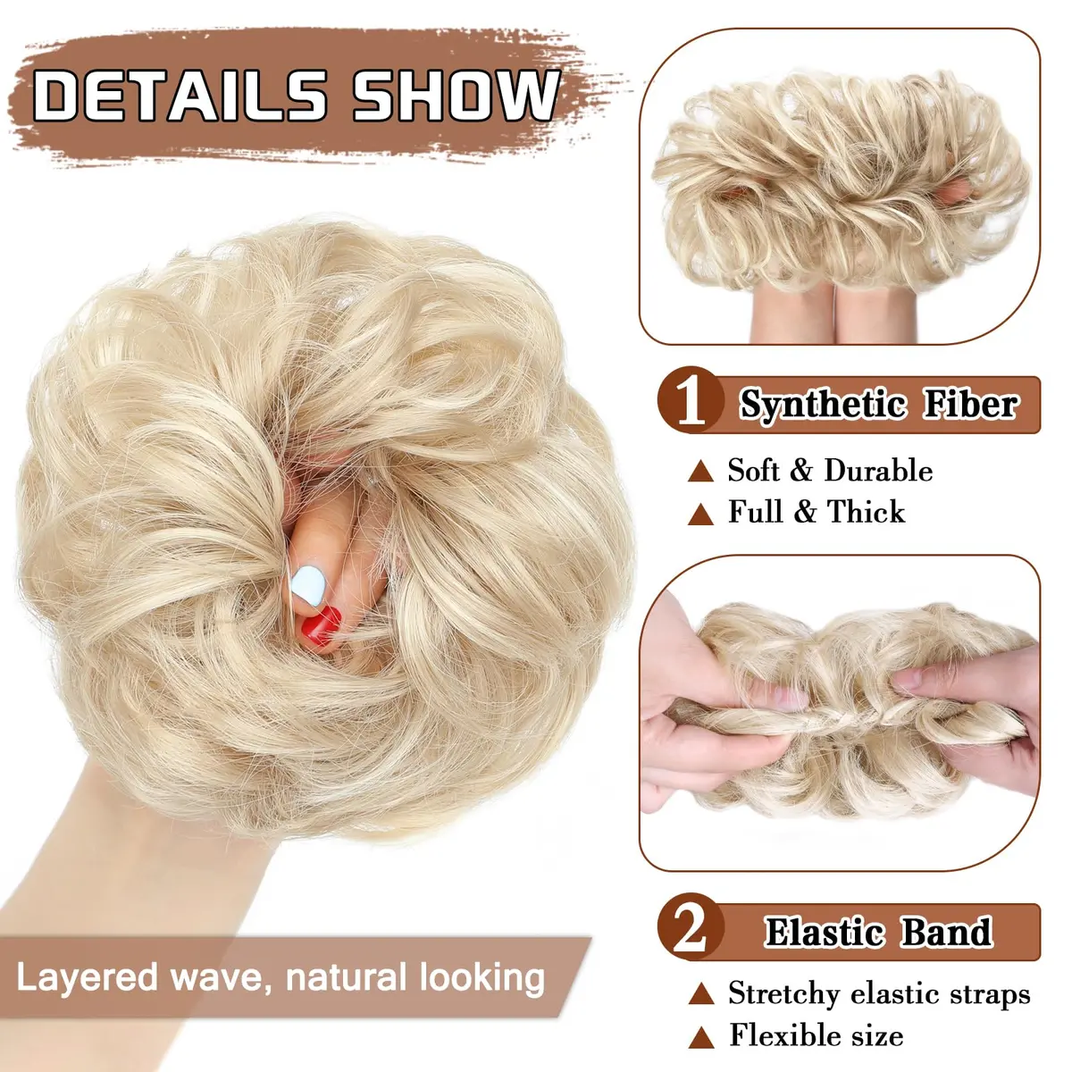 MORICA Messy Bun Hair Piece Ash Blonde & Bleach Blonde Heat Resistant Synthetic Hair (1 Count, 35-40g) - view 3