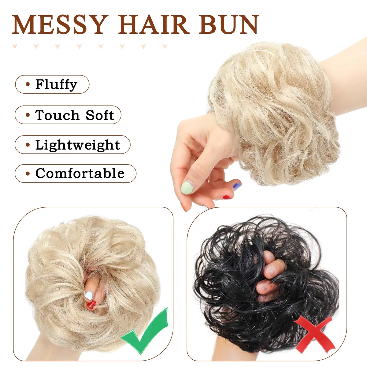 MORICA Messy Bun Hair Piece Ash Blonde & Bleach Blonde Heat Resistant Synthetic Hair (1 Count, 35-40g) - view 4