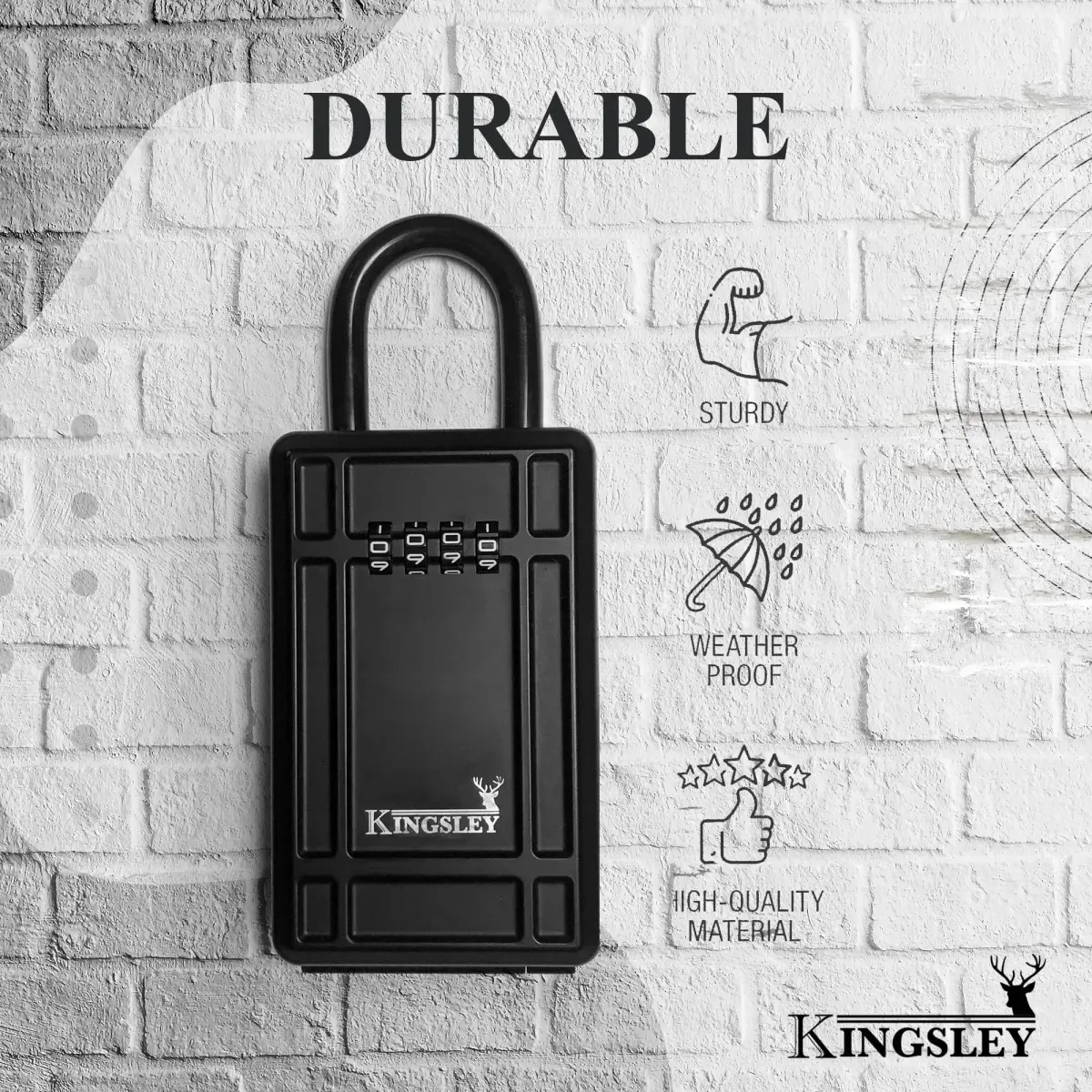 Kingsley KL313 Large Capacity Key Storage Box with Resettable Code, Water Resistant, Black | 12 cu in (200 ml) - view 6
