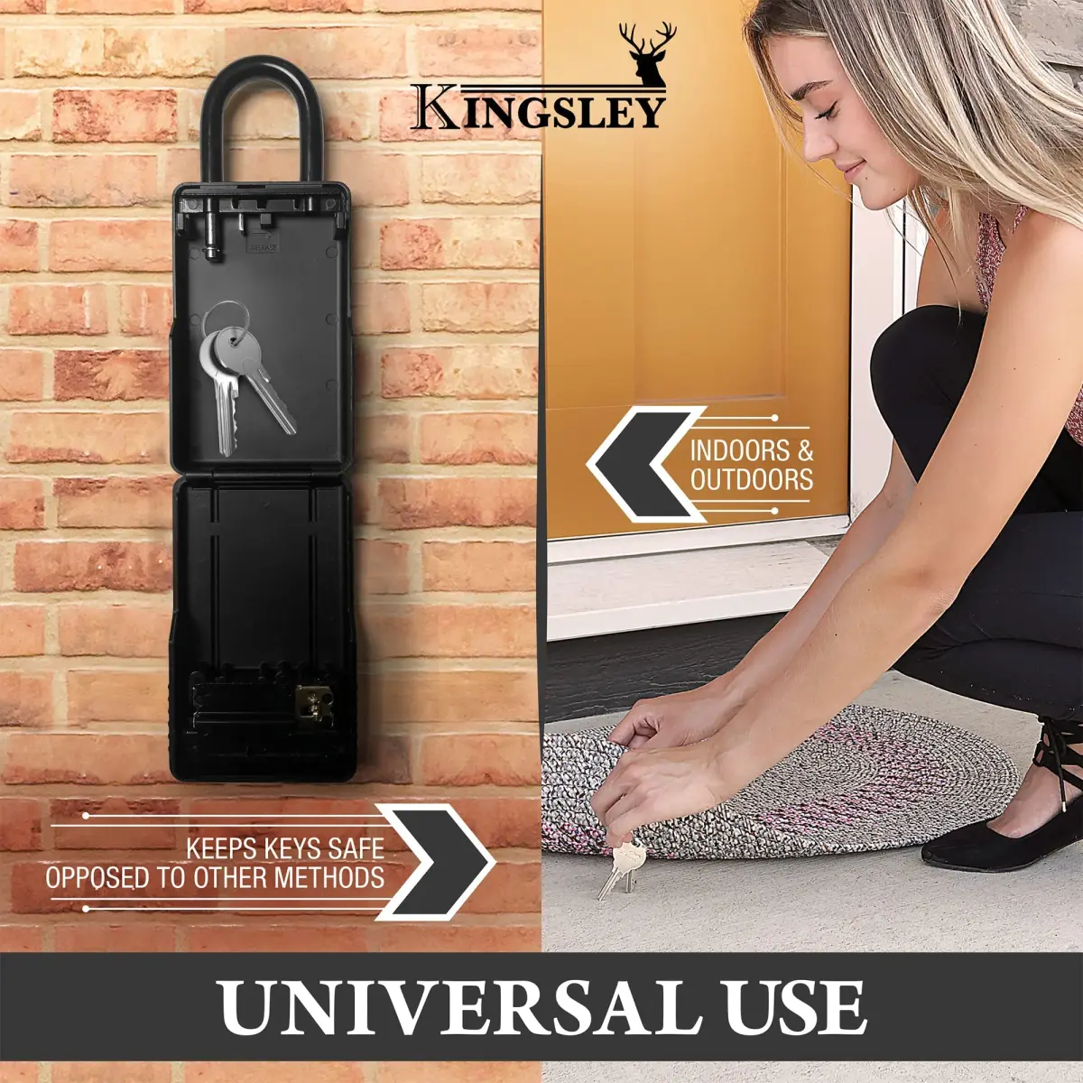 Kingsley KL313 Large Capacity Key Storage Box with Resettable Code, Water Resistant, Black | 12 cu in (200 ml) - view 8