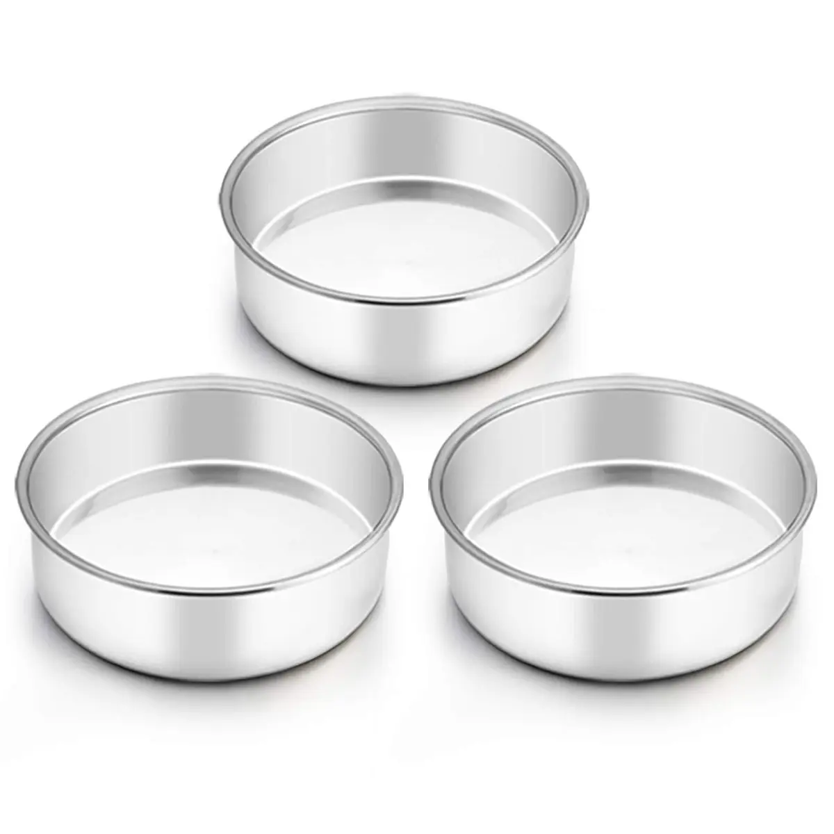 TeamFar 6 Inch Cake Pan Stainless Steel Round Bakeware Set of 3 | Healthy, Leakproof & Dishwasher Safe - main product image
