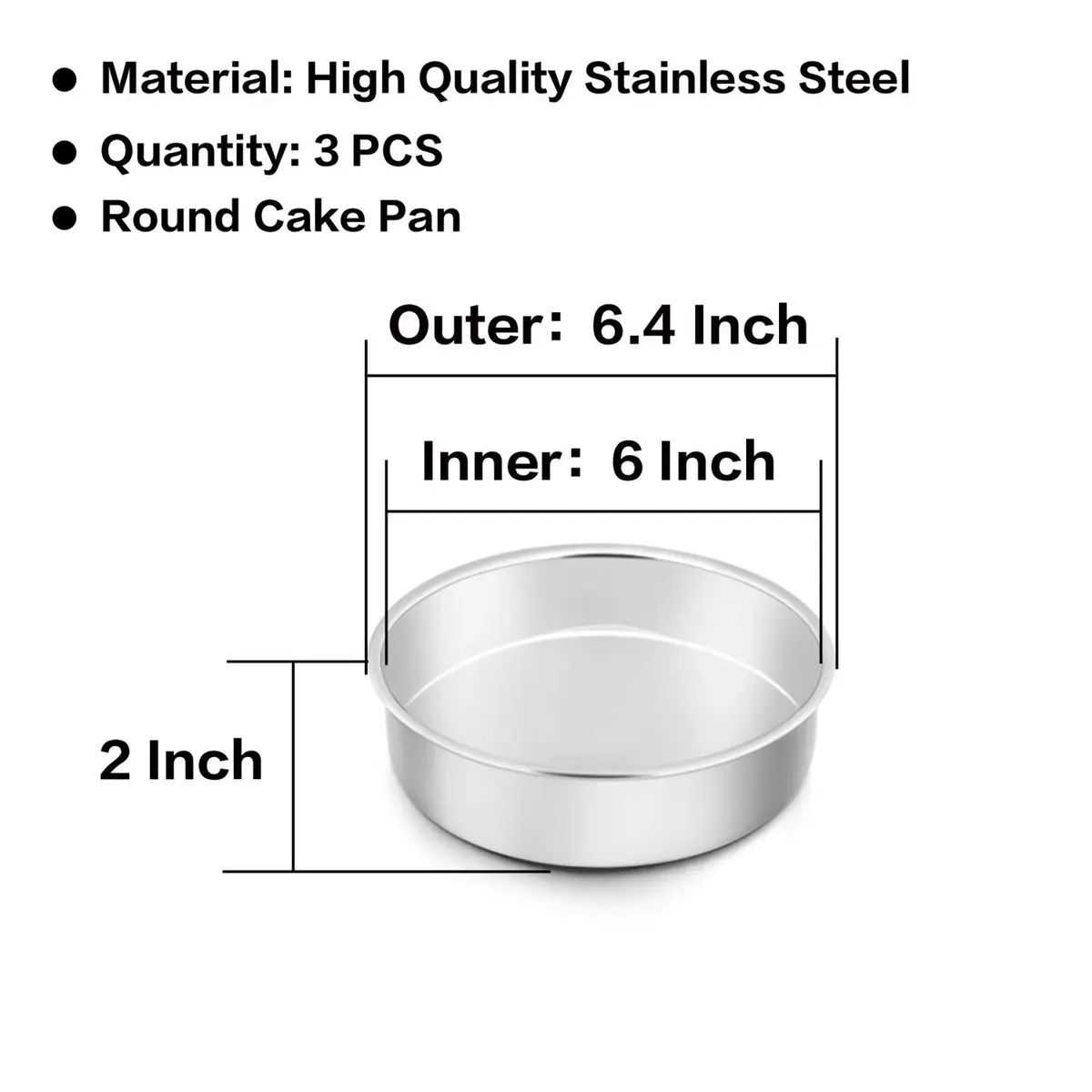 TeamFar 6 Inch Cake Pan Stainless Steel Round Bakeware Set of 3 | Healthy, Leakproof & Dishwasher Safe - view 7