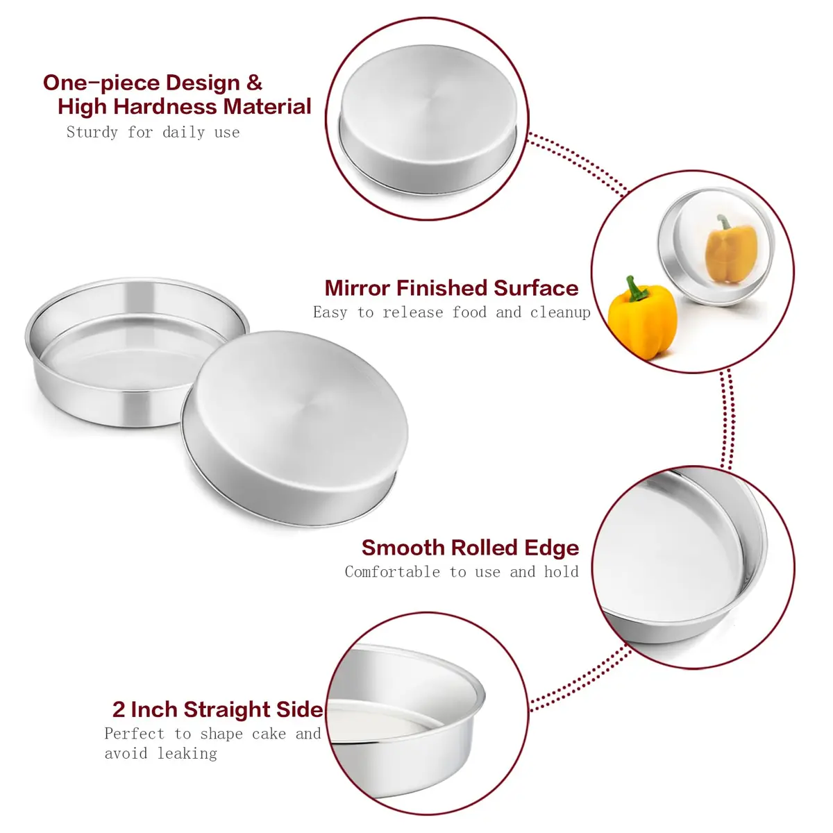 TeamFar 6 Inch Cake Pan Stainless Steel Round Bakeware Set of 3 | Healthy, Leakproof & Dishwasher Safe - view 2