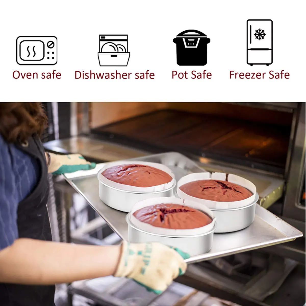 TeamFar 6 Inch Cake Pan Stainless Steel Round Bakeware Set of 3 | Healthy, Leakproof & Dishwasher Safe - view 3
