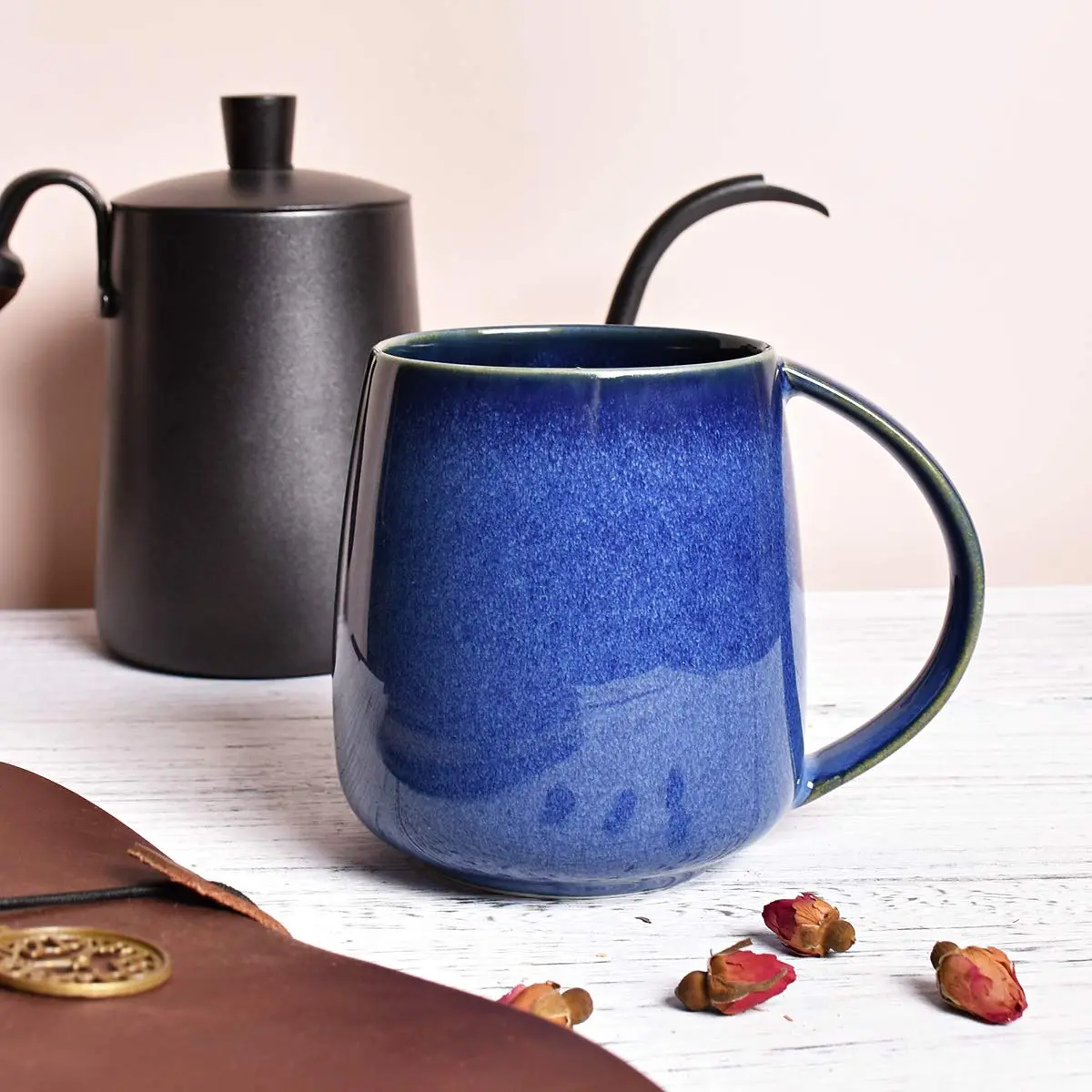 Bosmarlin Ceramic Coffee Mug 385ml (13 oz) | Classic Royal Blue Tea Cup for Office and Home - view 4