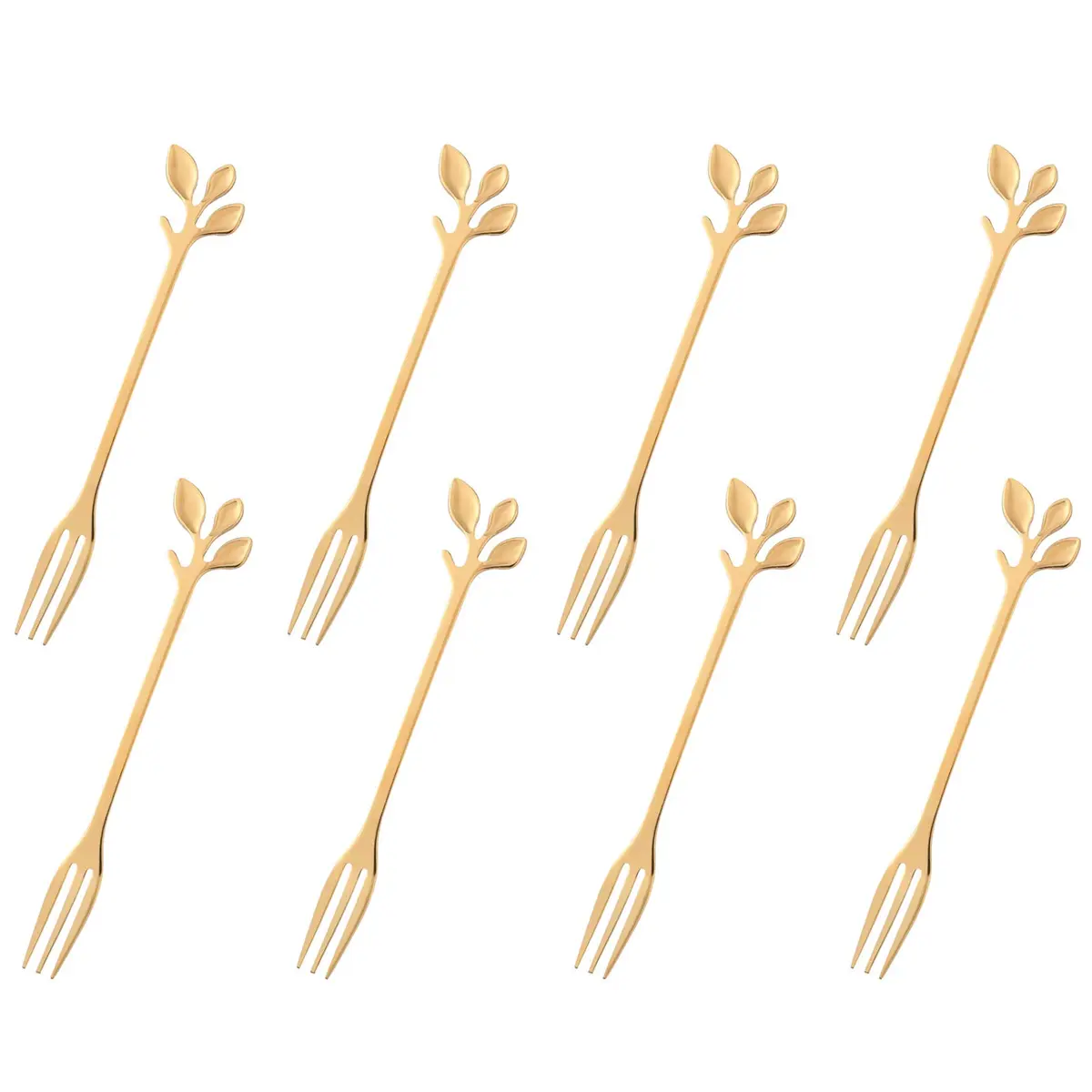 CAMDEA Gold Stainless Steel Dessert Fruit Forks Set of 8, 4.7 inch Specialty Demitasse Stirring Spoons Mini Salad Appetizing Cake Fork | Polished Stainless Steel - main product image