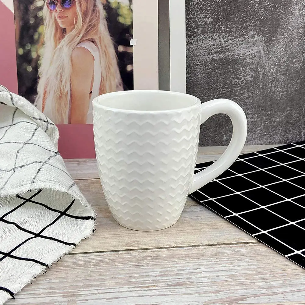Schliersee 12 OZ White Ceramic Coffee Mugs Set of 6 | Multi-Pattern, Dishwasher & Microwave Safe - view 4