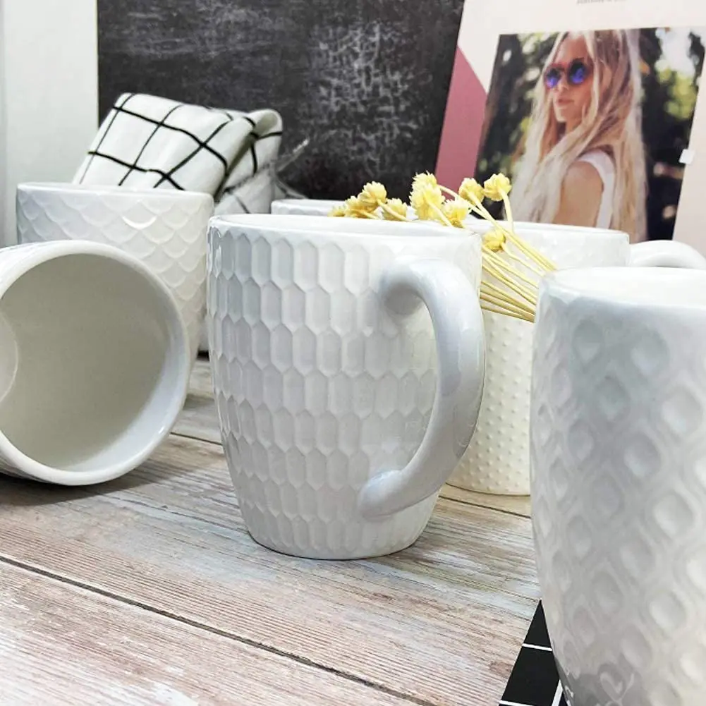 Schliersee 12 OZ White Ceramic Coffee Mugs Set of 6 | Multi-Pattern, Dishwasher & Microwave Safe - view 5