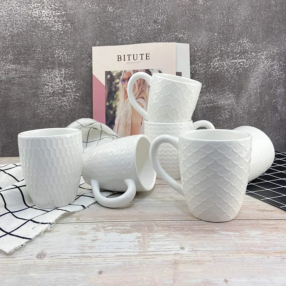 Schliersee 12 OZ White Ceramic Coffee Mugs Set of 6 | Multi-Pattern, Dishwasher & Microwave Safe - view 7