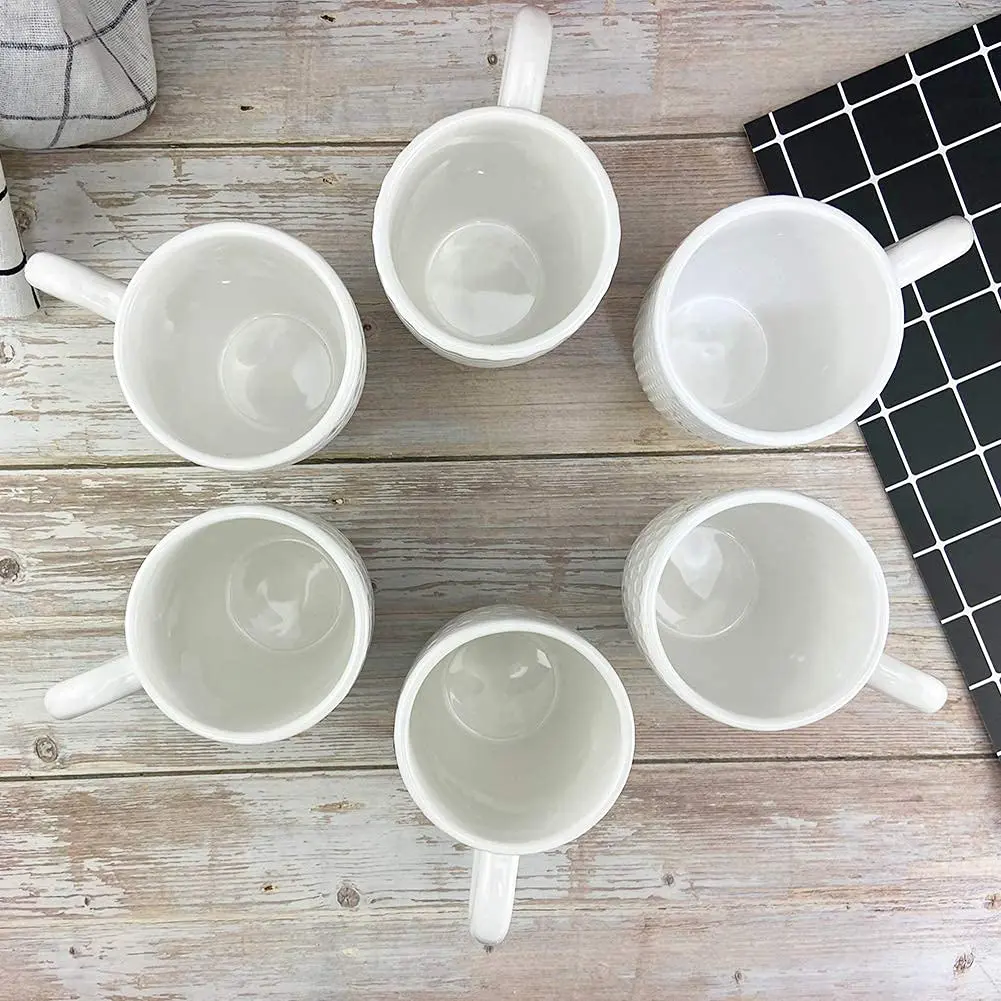 Schliersee 12 OZ White Ceramic Coffee Mugs Set of 6 | Multi-Pattern, Dishwasher & Microwave Safe - view 8