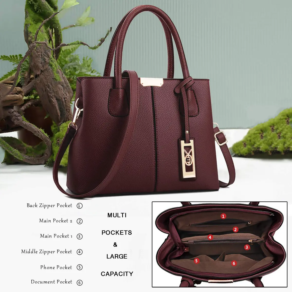 COCIFER Women's Shoulder Tote Bag PU Leather Approx 31cm x 21cm x 13cm | Modern Elegant Fashion - view 5