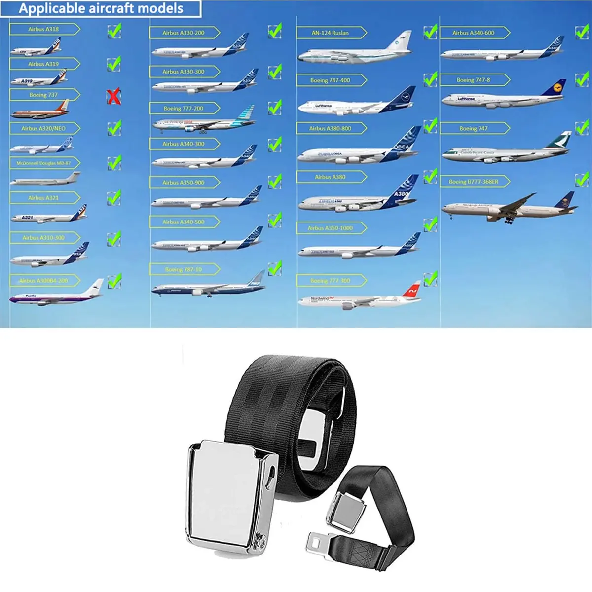 NANQUAN Adjustable 7-31" Airplane Seat Belt Extender | Universal Fit for All Airlines in US Except Southwest - view 2
