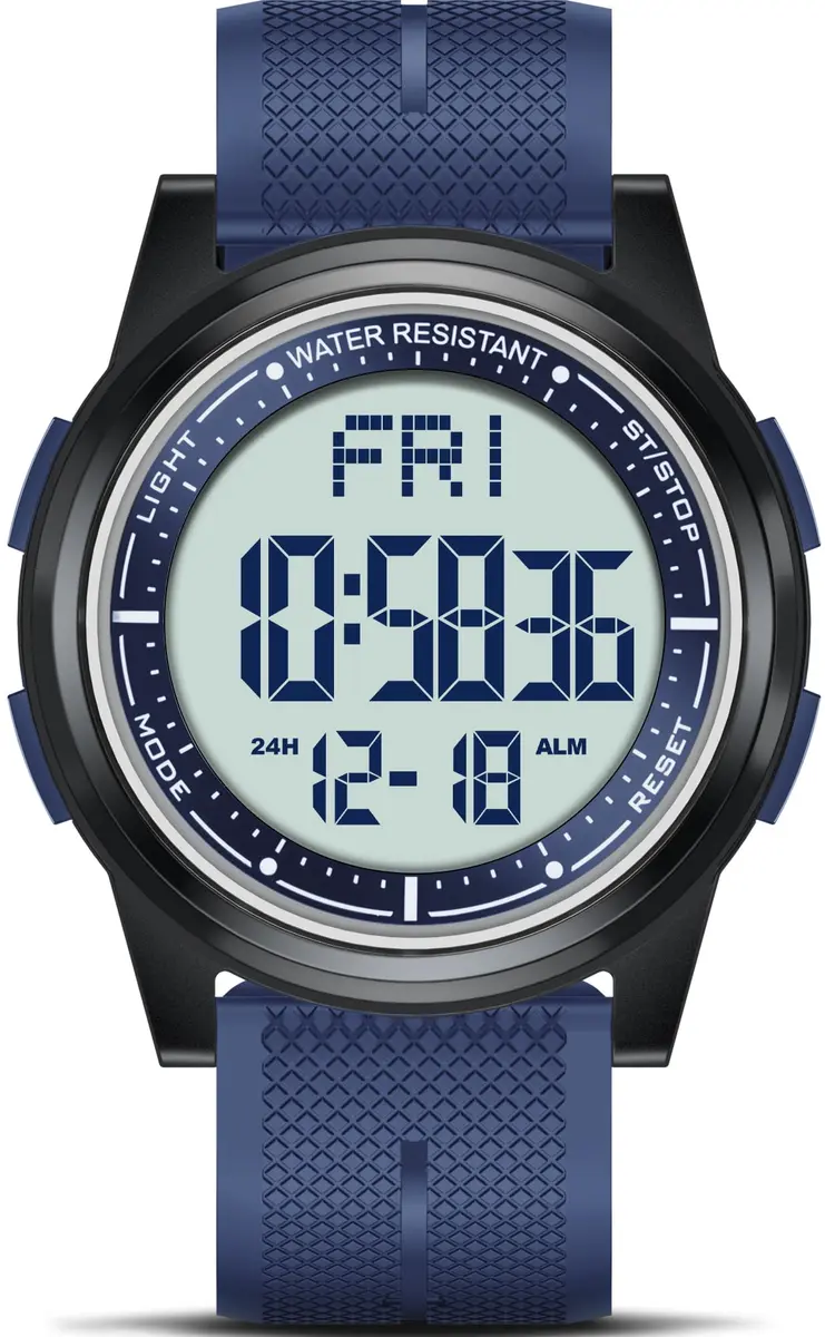 Beeasy Ultra-Thin Digital Watch Blue 44mm (1.73in) Case | Waterproof 50M with Stopwatch & Dual Time - main product image