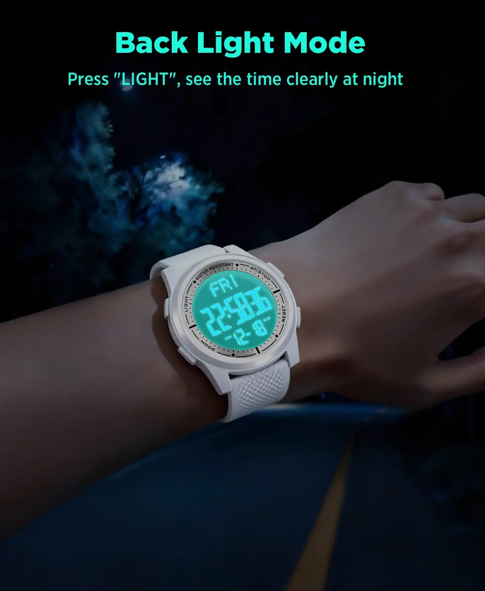 Beeasy Digital Watch for Men Women | 50M Waterproof, Ultra-Thin 6.6mm, 44mm Silicone Sports Watch with Alarm & Stopwatch - view 5