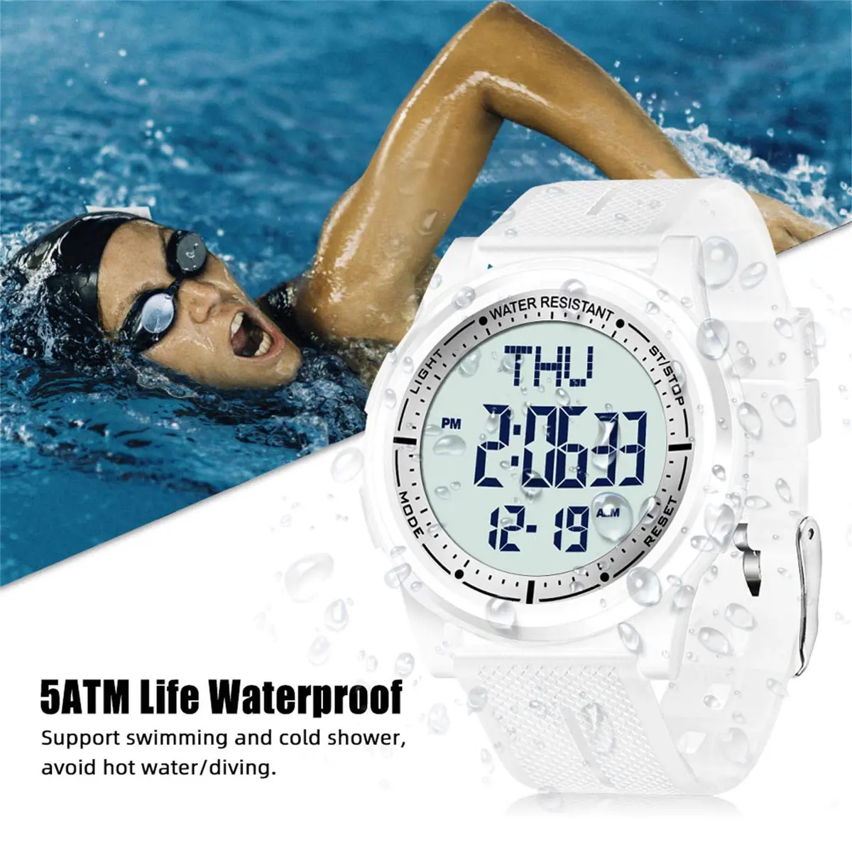 Beeasy Digital Watch for Men Women | 50M Waterproof, Ultra-Thin 6.6mm, 44mm Silicone Sports Watch with Alarm & Stopwatch - view 2