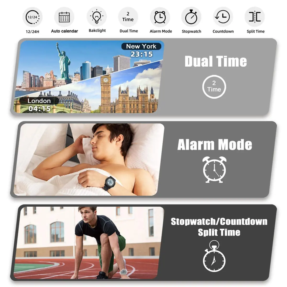 Beeasy Digital Watch for Men Women | 50M Waterproof, Ultra-Thin 6.6mm, 44mm Silicone Sports Watch with Alarm & Stopwatch - view 4