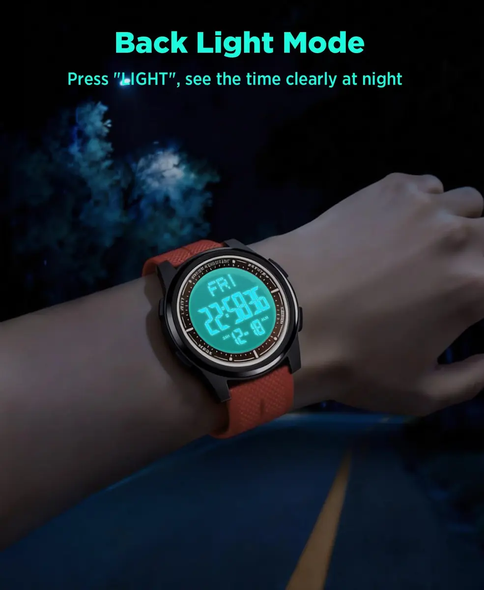 Beeasy Digital Watch Waterproof with Stopwatch Alarm Countdown Dual Time, Ultra-Thin 6.6mm Case, 50m Water-Resistant, Red - view 4