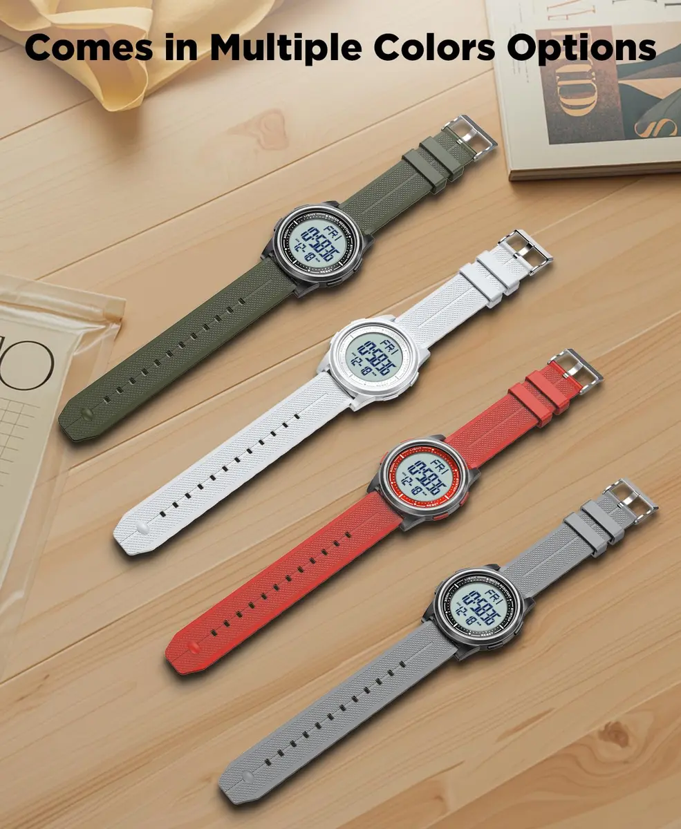 Beeasy Digital Watch Waterproof with Stopwatch Alarm Countdown Dual Time, Ultra-Thin 6.6mm Case, 50m Water-Resistant, Red - view 8