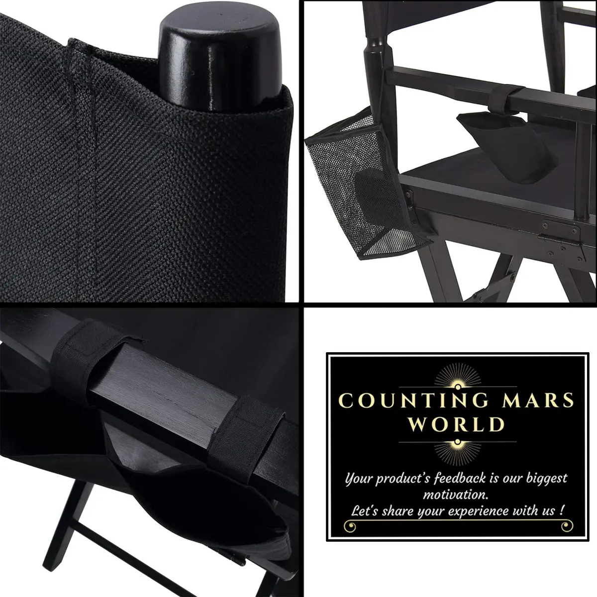 STAY GENT 5-in-1 Makeup Artist Chair Accessory Set - Black Replacement Canvas & Storage Bags | Fits Director Chairs 53x20cm Backrest, 53x42cm Seat - view 5