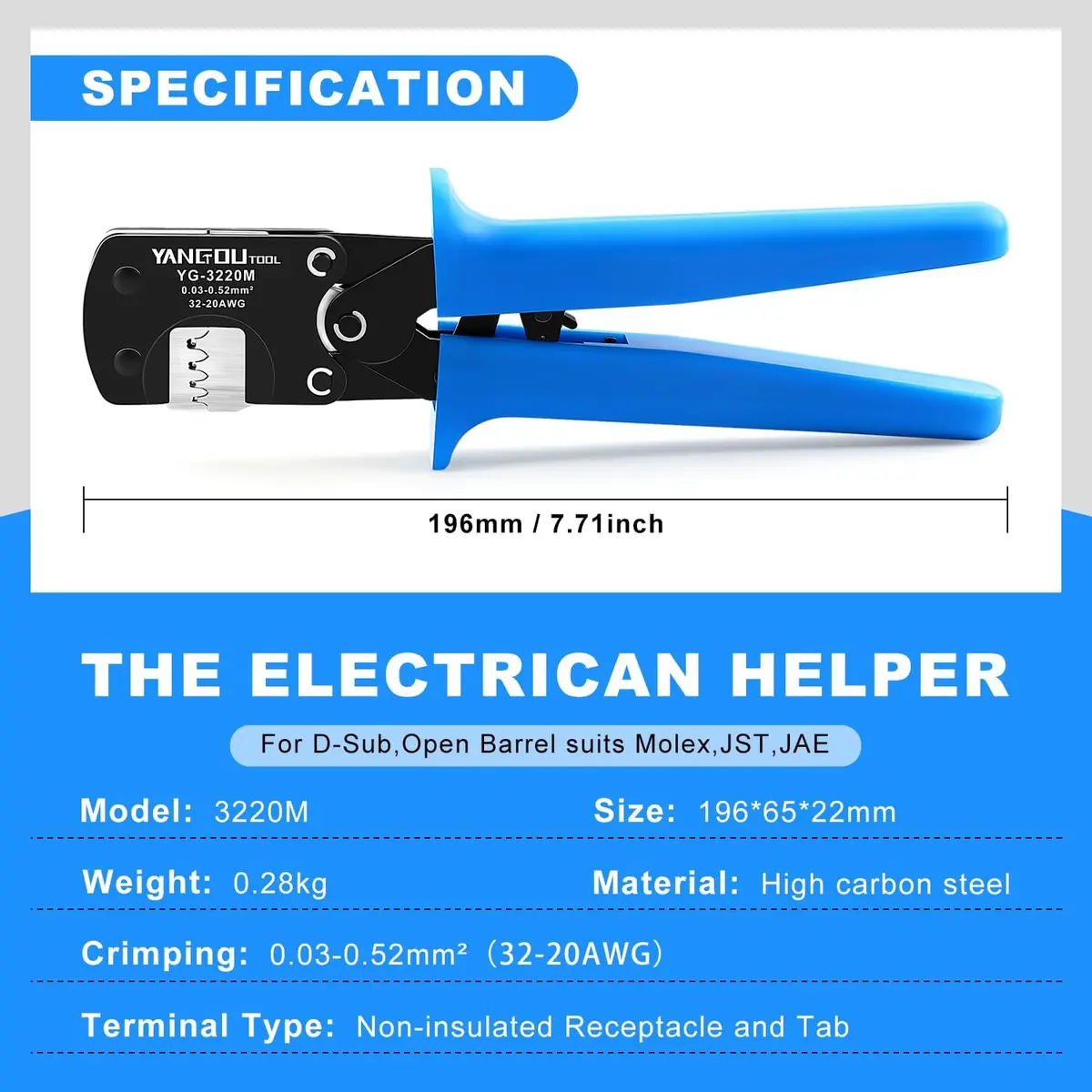 Yangoutool Micro Molex Crimper: 32-20AWG (0.03-0.52mm²) | Compatible with Molex, JST, JAE, D-Sub, Precision Crimping Tool - view 2