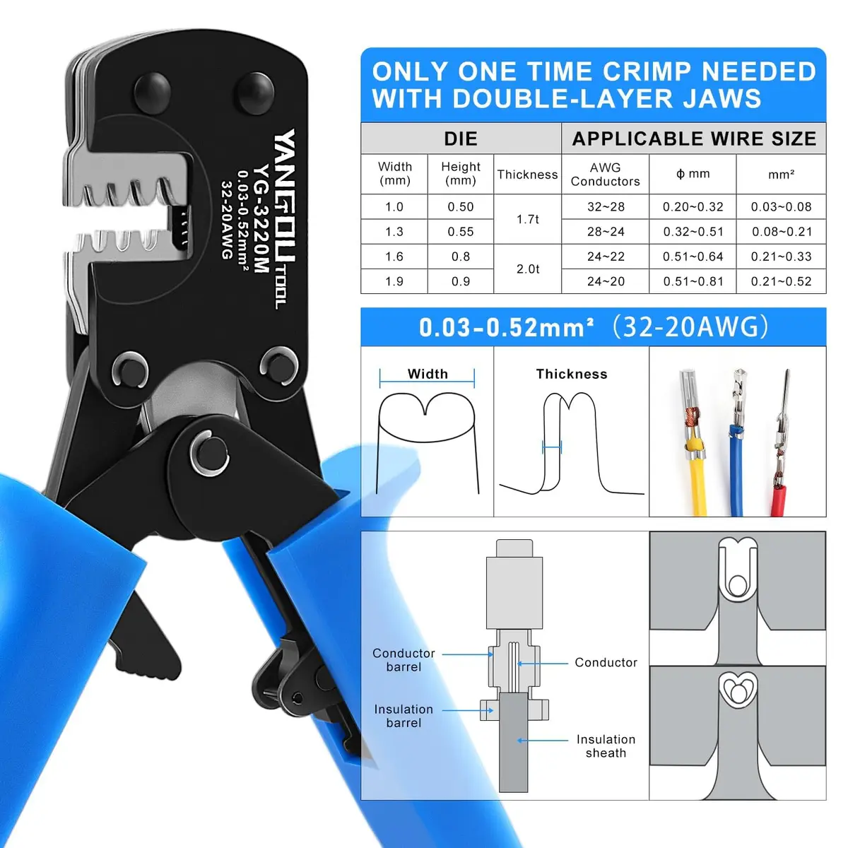Yangoutool Micro Molex Crimper: 32-20AWG (0.03-0.52mm²) | Compatible with Molex, JST, JAE, D-Sub, Precision Crimping Tool - view 3