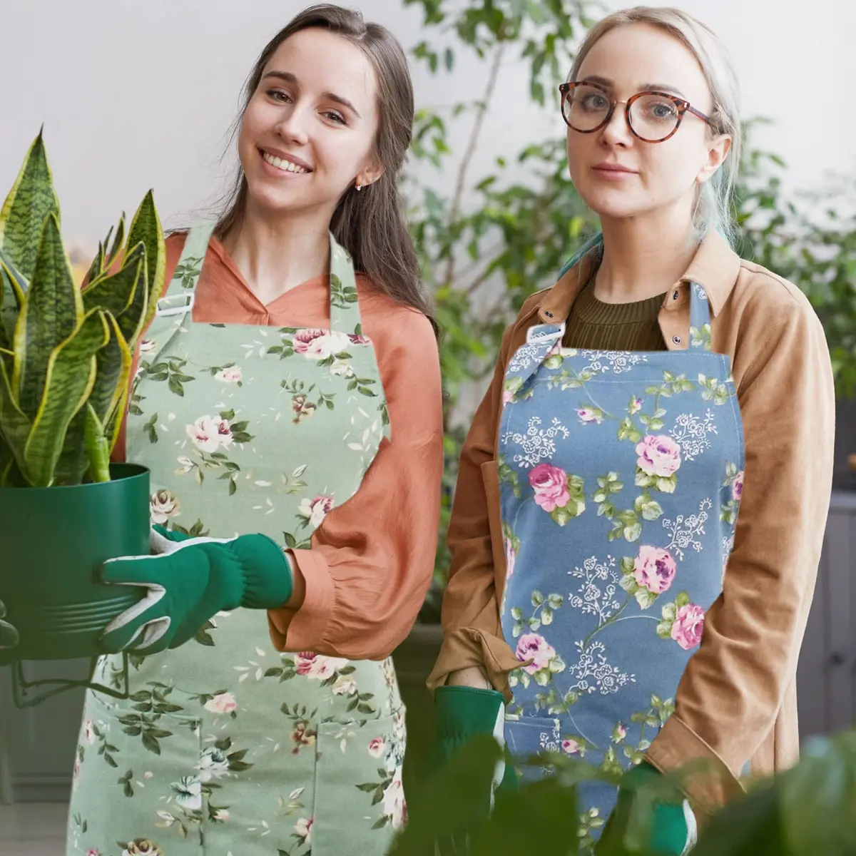 Saukore Floral Aprons for Women | Stylish Kitchen & Garden Aprons, 2 Pack, Cotton Canvas (72x80 cm) - view 6