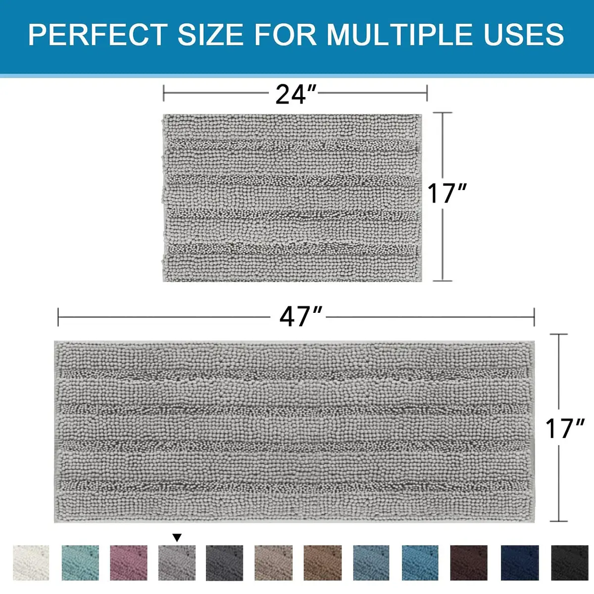 H.VERSAILTEX Non Slip Thick Shaggy Chenille Bathroom Rug Mat Set 2 Piece | Extra Soft & Absorbent, Machine-Washable - view 5