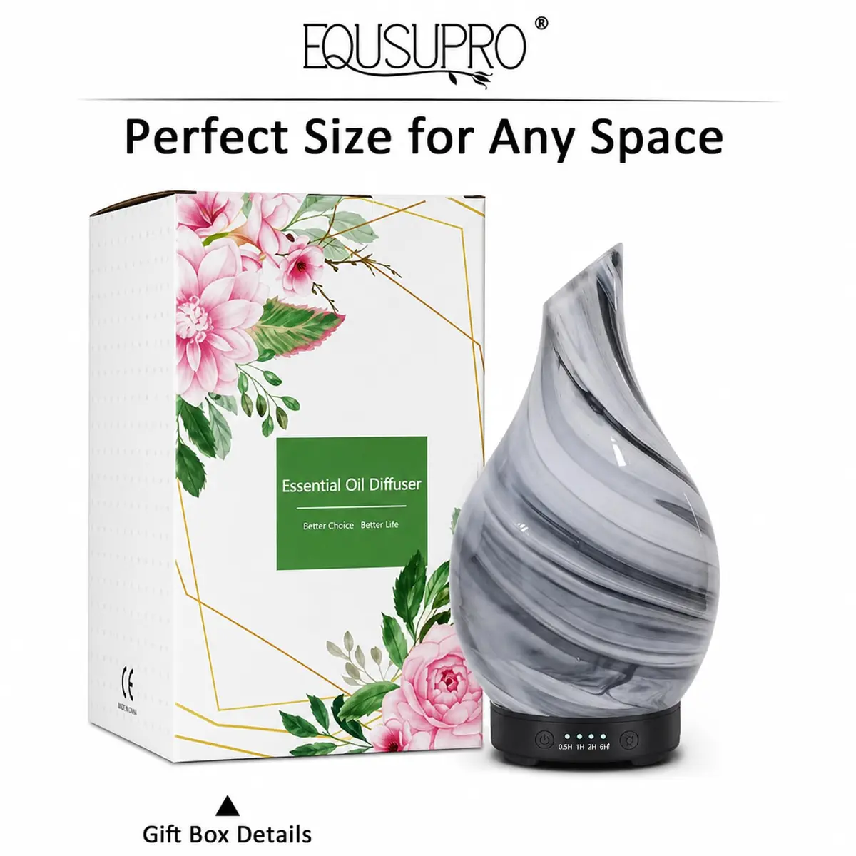 EQUSUPRO Essential Oil Diffuser 150ml | Ultrasonic Aromatherapy Diffuser with 7 LED Lights, Auto Shut-Off, US Plug, Handmade Glass Cover - view 6