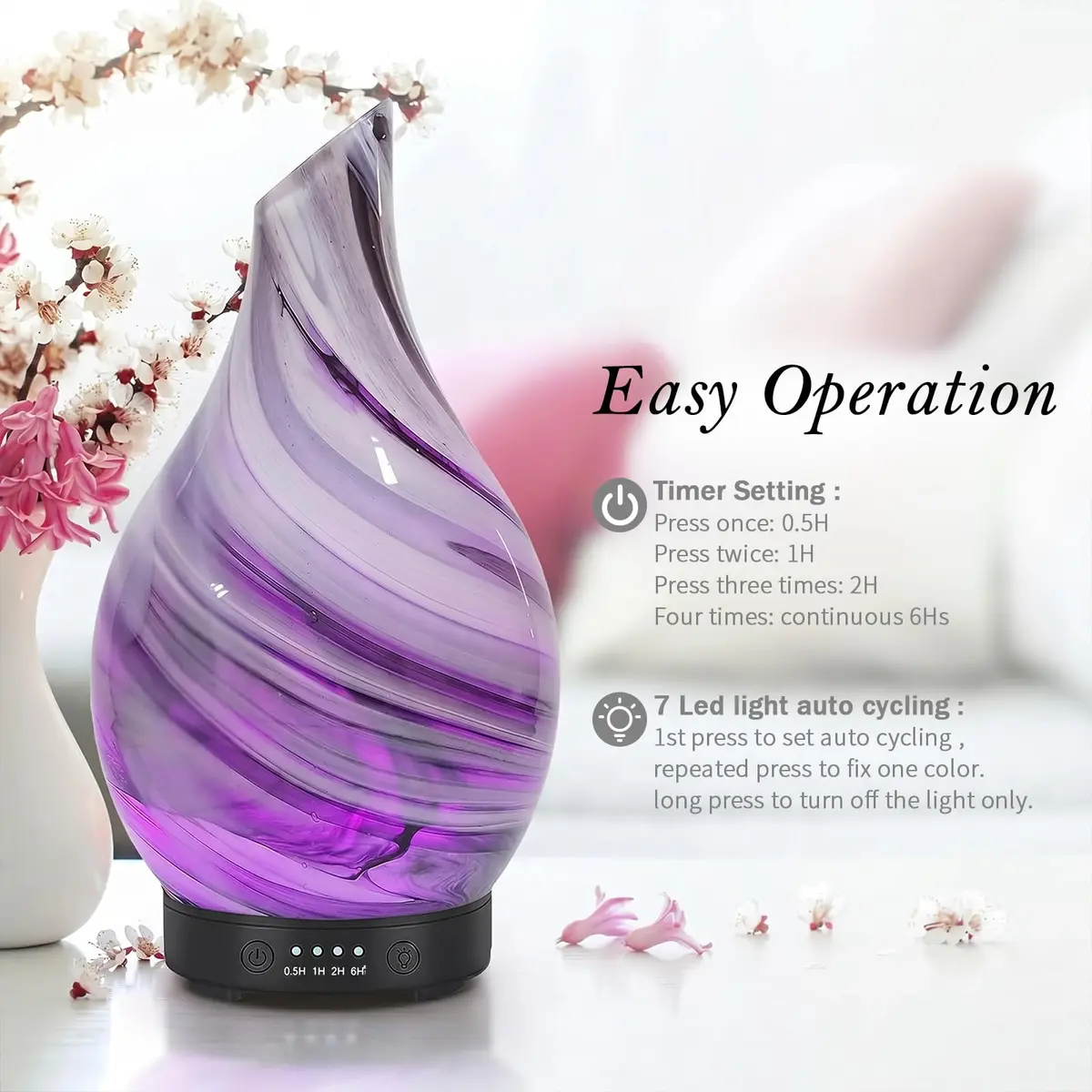 EQUSUPRO Essential Oil Diffuser 150ml | Ultrasonic Aromatherapy Diffuser with 7 LED Lights, Auto Shut-Off, US Plug, Handmade Glass Cover - view 7
