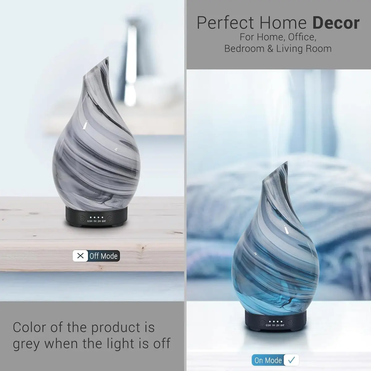 EQUSUPRO Essential Oil Diffuser 150ml | Ultrasonic Aromatherapy Diffuser with 7 LED Lights, Auto Shut-Off, US Plug, Handmade Glass Cover - view 2