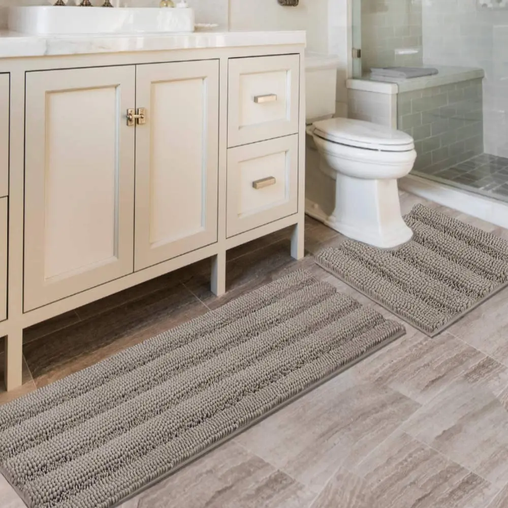 H.VERSAILTEX Bathroom Rugs 2 Piece Set | Ultra Thick Water Absorbent Chenille Bath Mats (47" x 17" + 20" x 20") - main product image