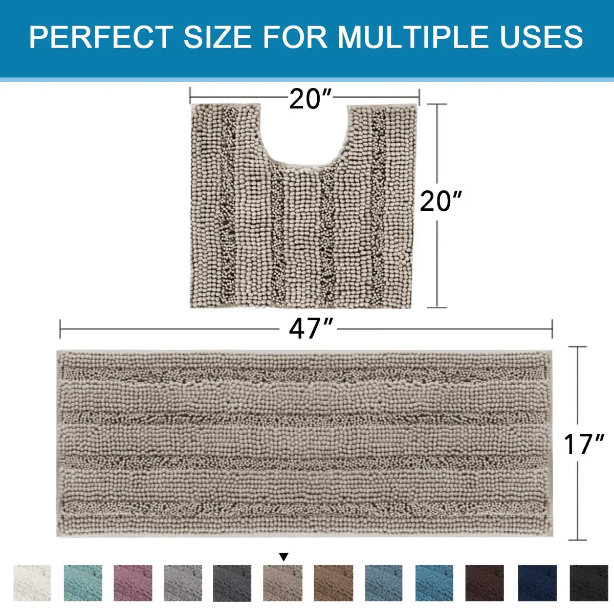 H.VERSAILTEX Bathroom Rugs 2 Piece Set | Ultra Thick Water Absorbent Chenille Bath Mats (47" x 17" + 20" x 20") - view 2