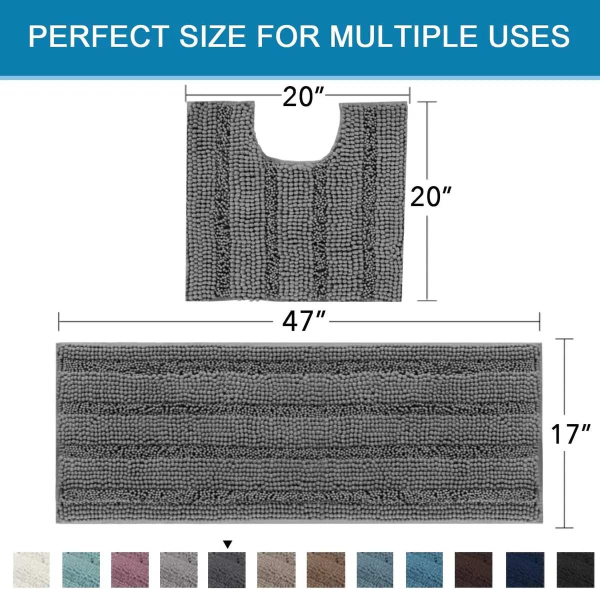 H.VERSAILTEX Bathroom Rugs 2 Piece Set | Ultra Thick Water Absorbent Chenille Bath Mats in Grey - view 5