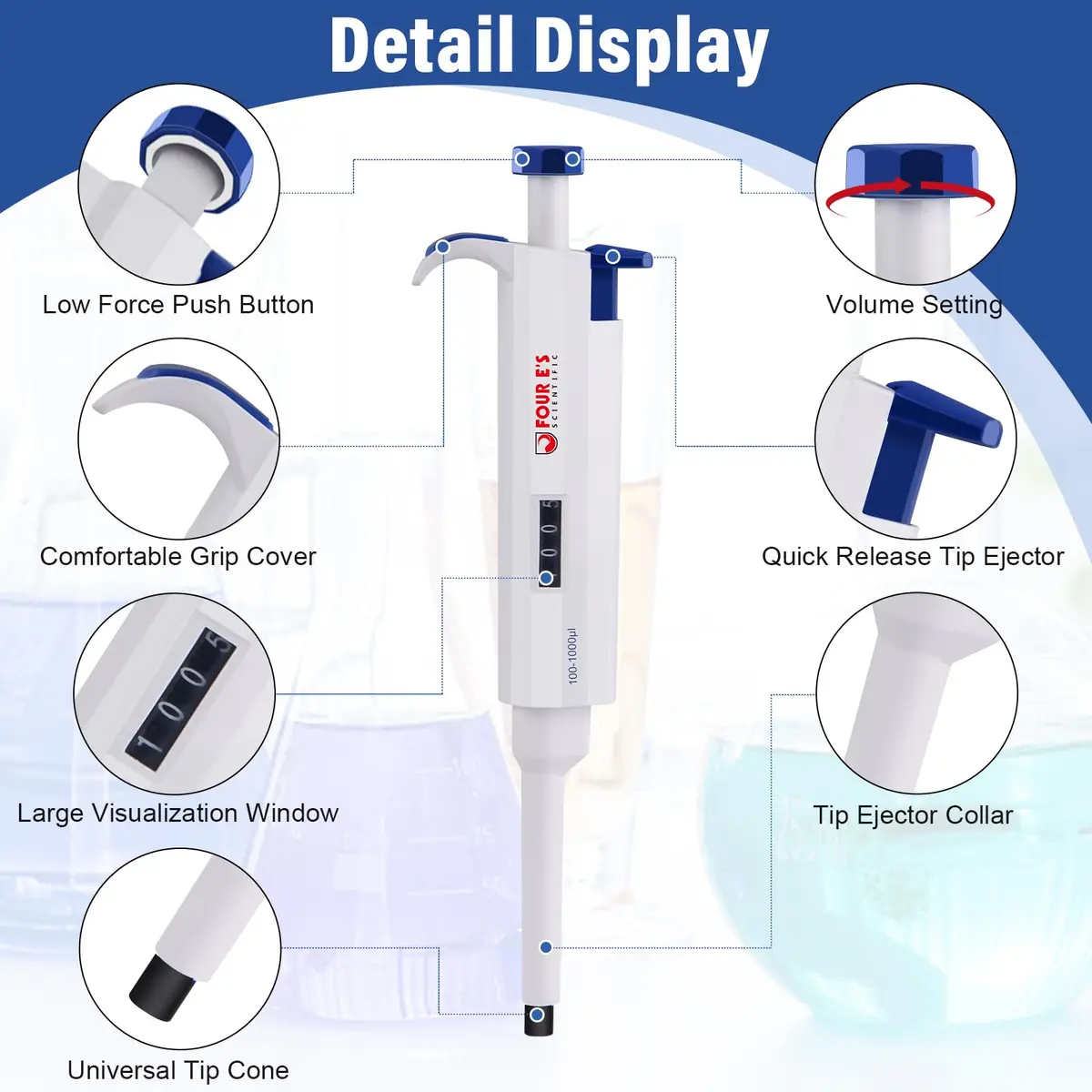 PRECIPETTE 1000uL Single Channel Micropipette | 100-1000µl Adjustable Volume - view 2