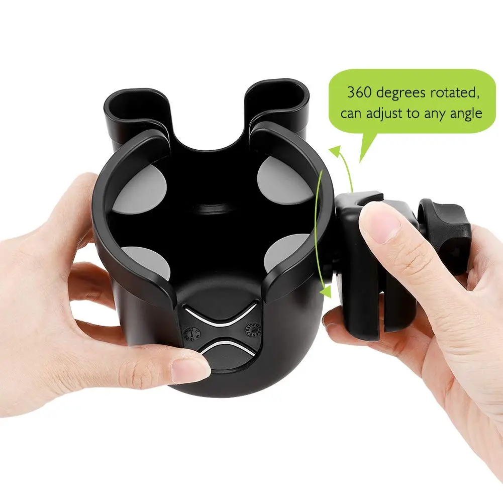 Accmor Universal Stroller Cup Holder with Phone Holder & Organizer | 2-in-1 Drinks Holder for Walker, Wheelchair, Scooter, Bike (Black, 2-Pack) - view 6