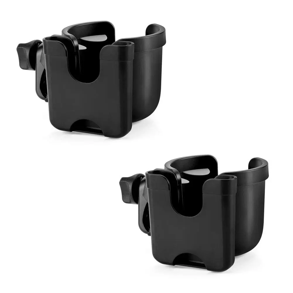 Accmor Universal Stroller Cup Holder with Phone Holder & Organizer | 2-in-1 Drinks Holder for Walker, Wheelchair, Scooter, Bike (Black, 2-Pack) - main product image