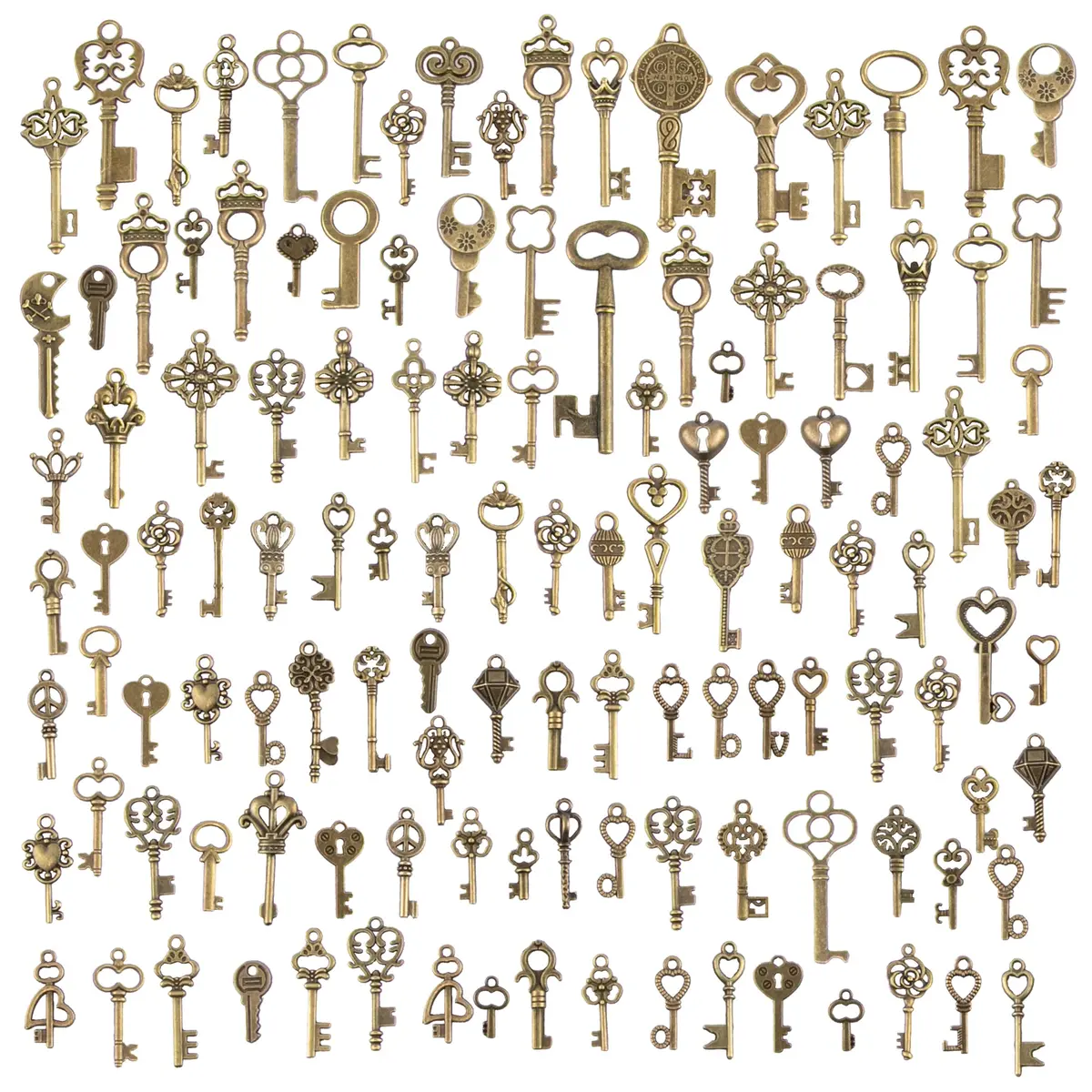 CHuangQi Vintage Skeleton Keys Set 125pcs | Steampunk Antique Bronze Jewelry Charms - main product image