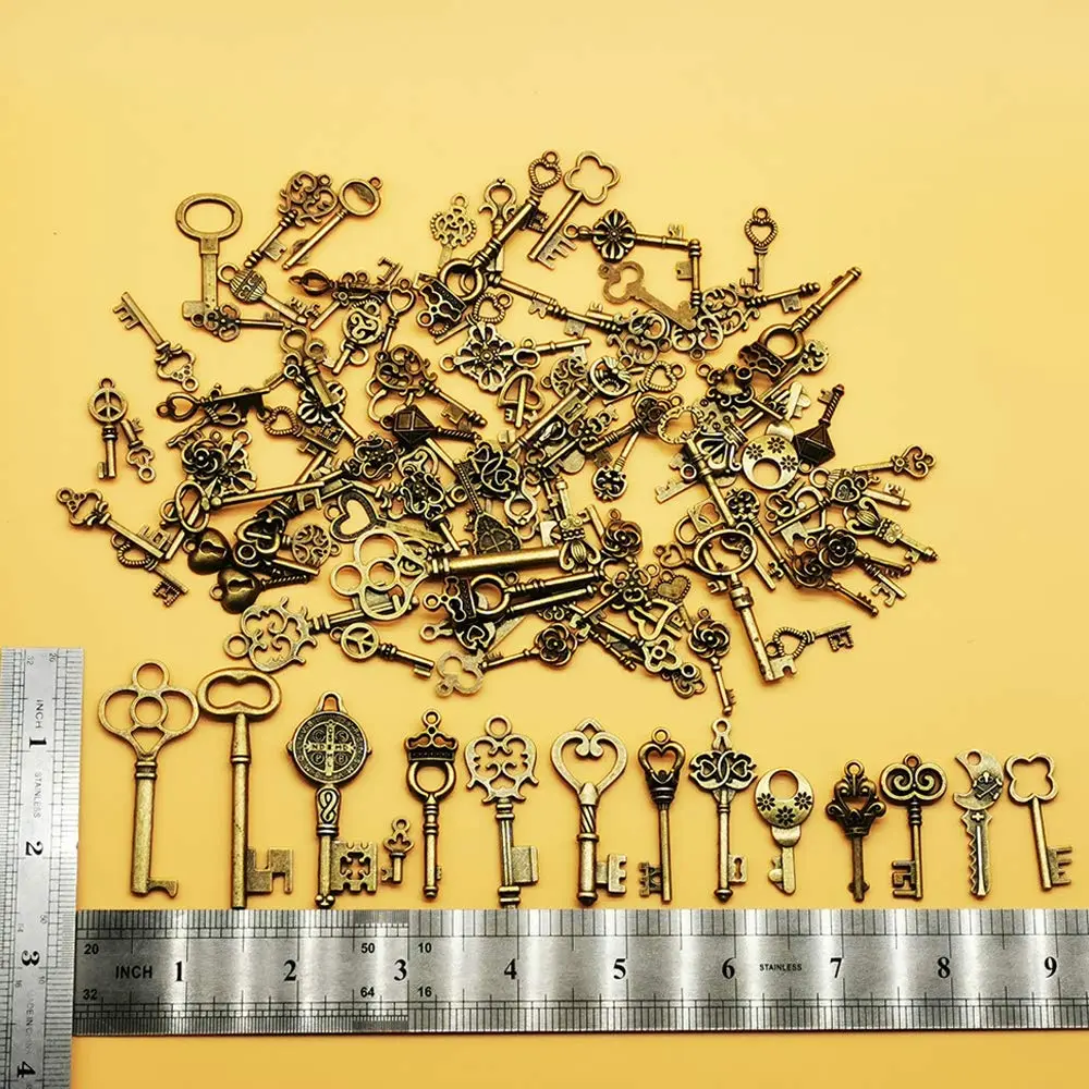 CHuangQi Vintage Skeleton Keys Set 125pcs | Steampunk Antique Bronze Jewelry Charms - view 5