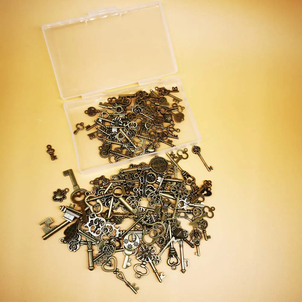 CHuangQi Vintage Skeleton Keys Set 125pcs | Steampunk Antique Bronze Jewelry Charms - view 6