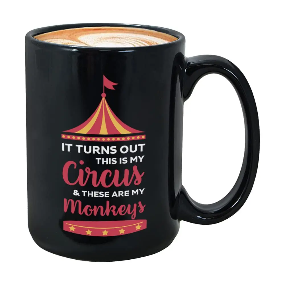 Bubble Hugs Circus Coffee Mug 15 oz | Funny Sarcasm Mom Gift with Monkeys (120 chars) - main product image