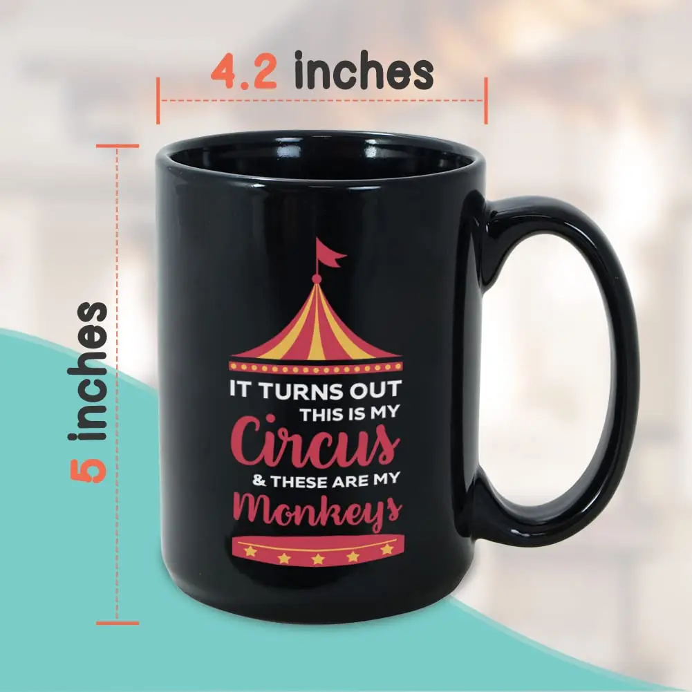 Bubble Hugs Circus Coffee Mug 15 oz | Funny Sarcasm Mom Gift with Monkeys (120 chars) - view 4