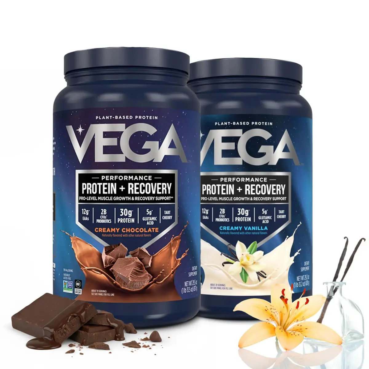 Vega Protein + Recovery Vanilla & Chocolate 3.6 lbs (39 Servings) | NSF Certified Plant-Based Protein - main product image