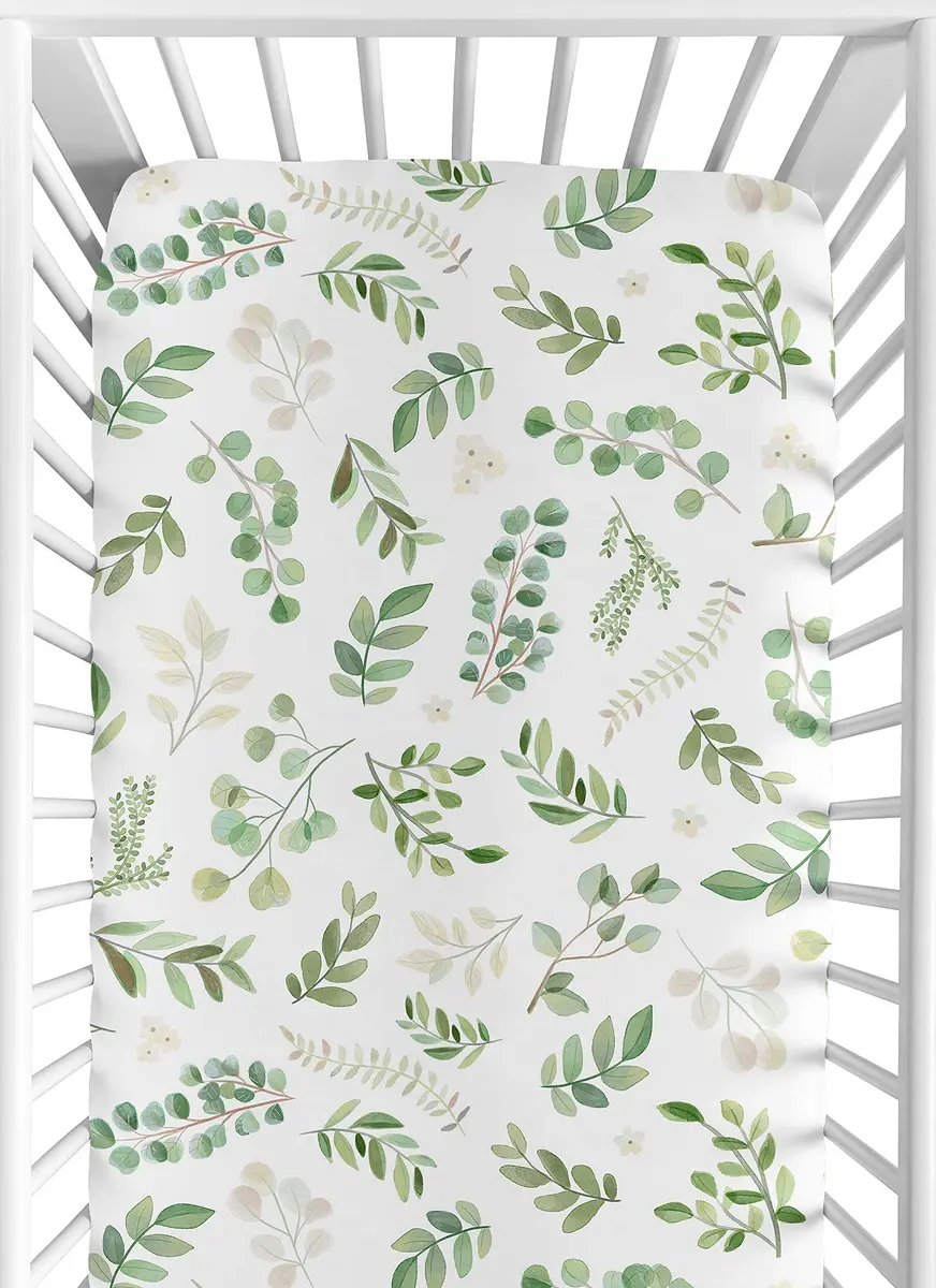 Sweet Jojo Designs Watercolor Botanical Crib Sheet 160cm x 120cm | Boho Floral Leaf Print for Girls & Boys - main product image