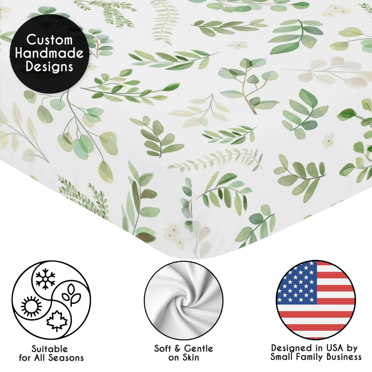 Sweet Jojo Designs Watercolor Botanical Crib Sheet 160cm x 120cm | Boho Floral Leaf Print for Girls & Boys - view 5