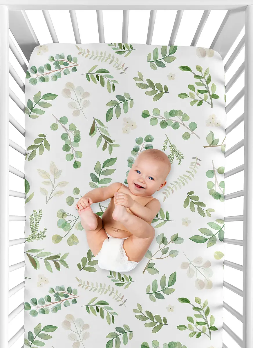 Sweet Jojo Designs Watercolor Botanical Crib Sheet 160cm x 120cm | Boho Floral Leaf Print for Girls & Boys - view 6