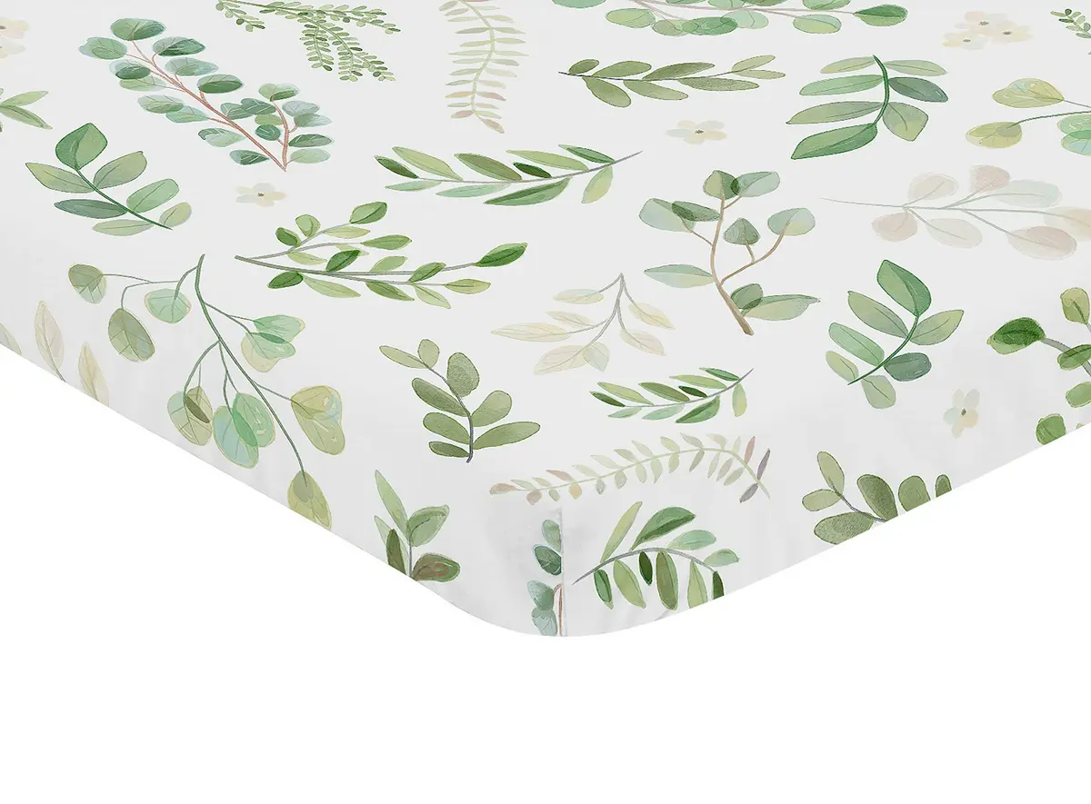 Sweet Jojo Designs Botanical Leaf Mini Crib Sheet 38 in. x 24 in. (96.5 cm x 61 cm) | Boho Watercolor Woodland Garden - view 2