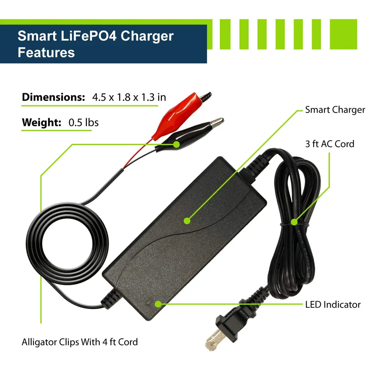 ExpertPower 12V 2A LiFePO4 Charger for Deep Cycle Batteries | UL Listed - view 2
