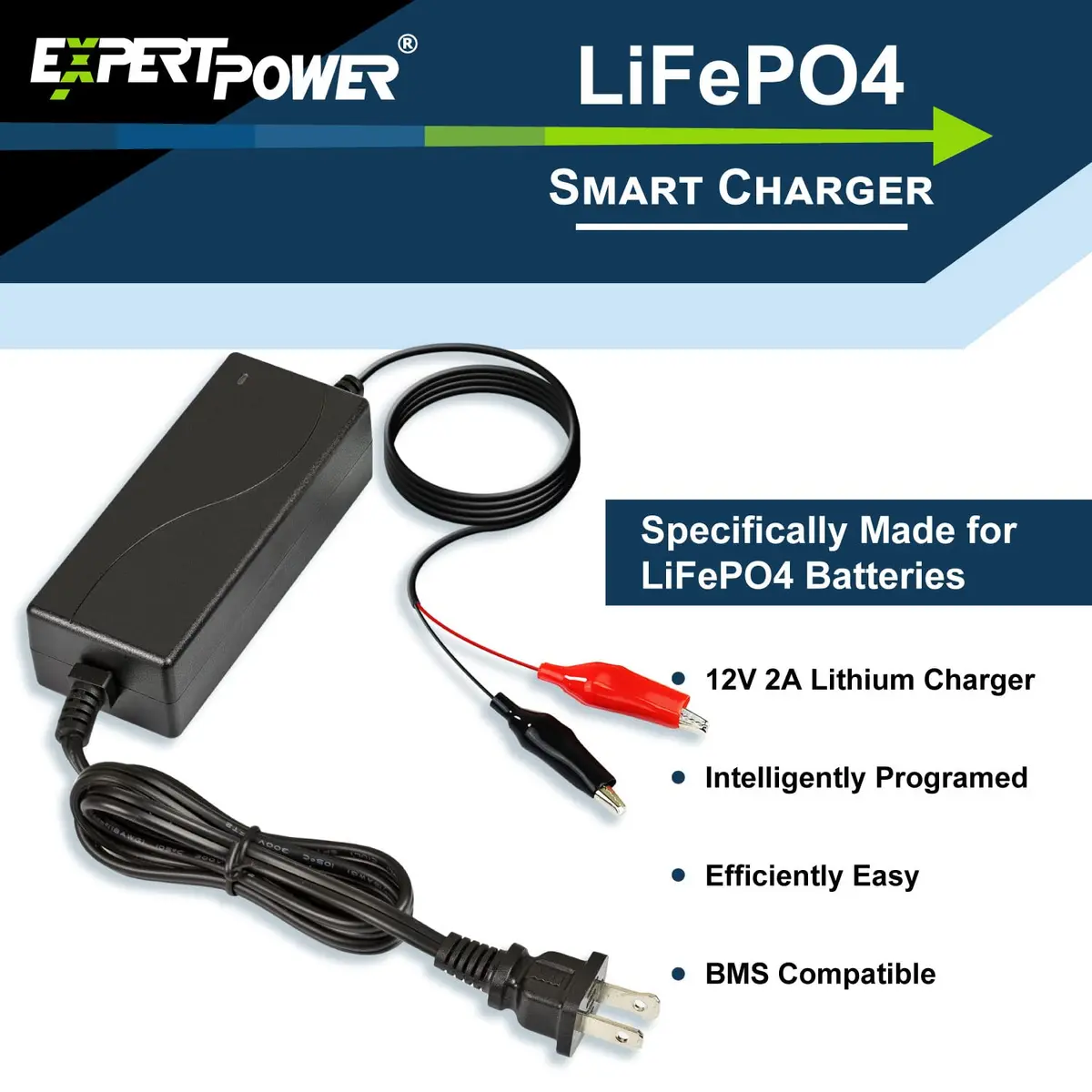 ExpertPower 12V 2A LiFePO4 Charger for Deep Cycle Batteries | UL Listed - view 3