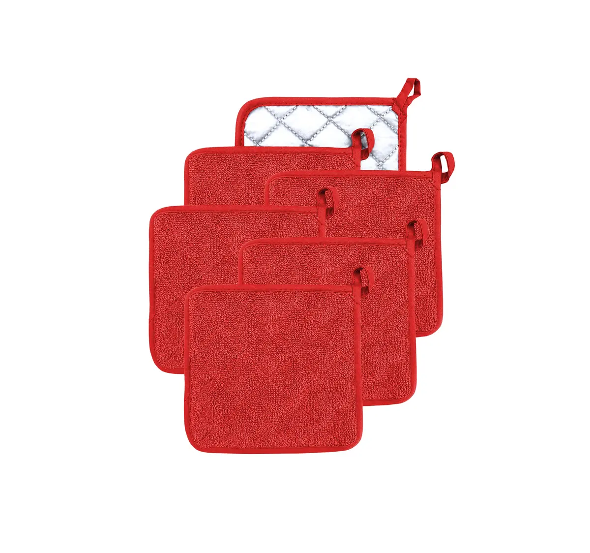 VEIKERY Oven Pot Holder Cotton Heat Resistant Terry Potholder Kitchen Hot Pad Oven Mitts for Cooking Square 7"x7"Set of 6 (Red) - main product image